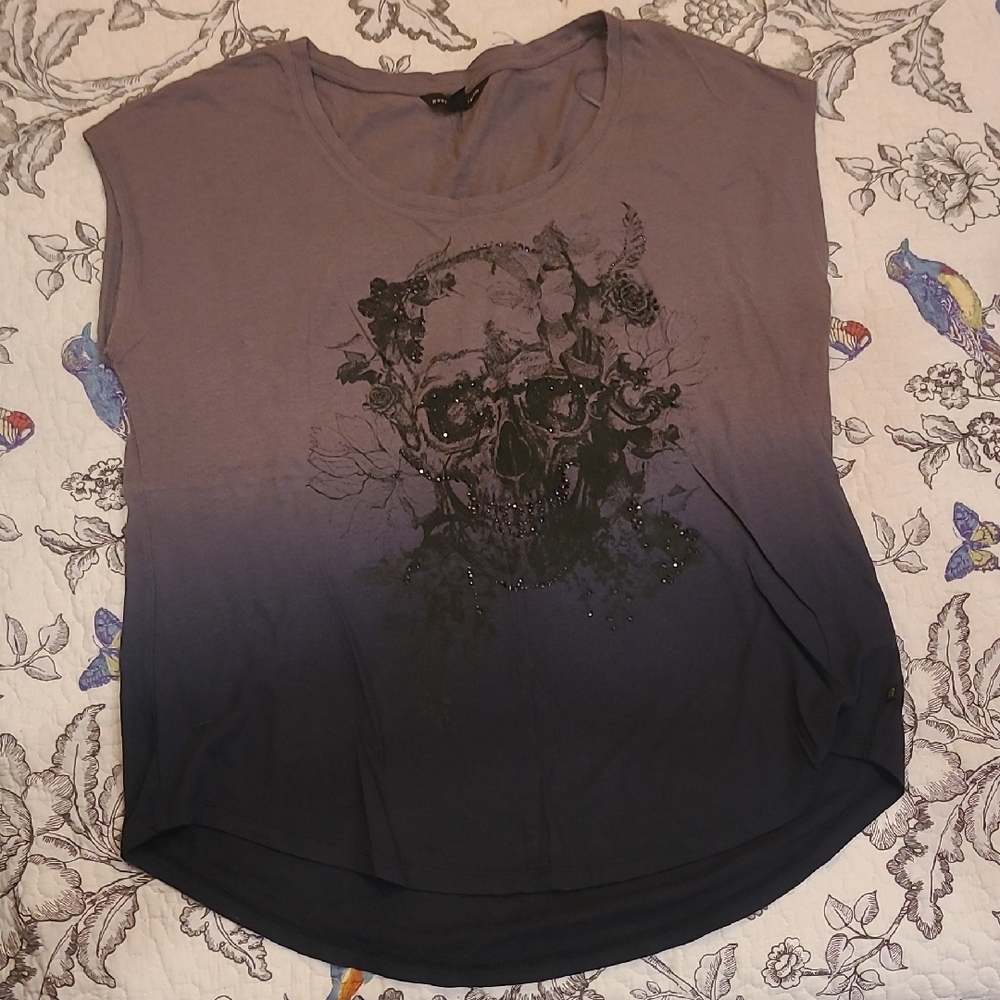 Rock & Republic Women's Ombre Purple Skull Graphic Tee- Sz Medium